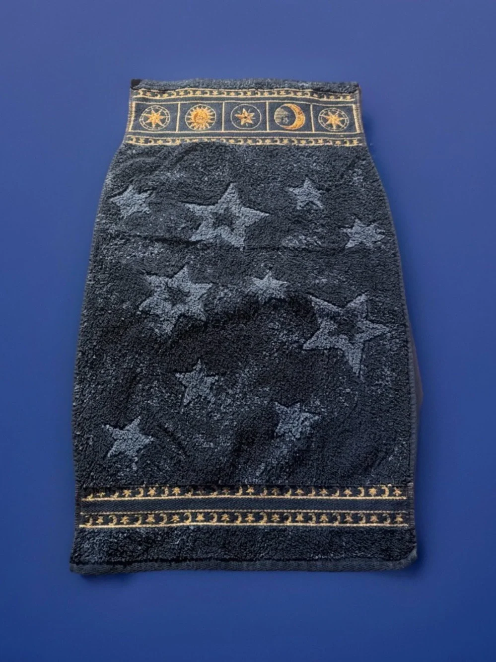 Spring Maid Contour hourglass Celestial Star & Moon Blue 100% Cotton Hand Towel